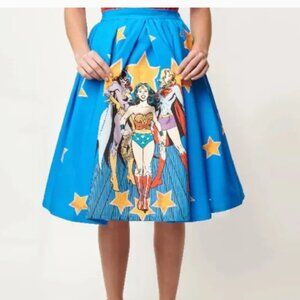 Unique Vintage x DC Comics Collab "Women of DC" Print Swing Skirt SZ XL NWT RARE
